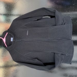 XL Black Columbia zip up fleece jacket zip pockets elastic pull cord waist